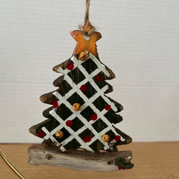 Rustic Wood Christmas Ornaments Set Of 3 Snowman Santa and Tree Primitive Decor - Picture 2 of 8